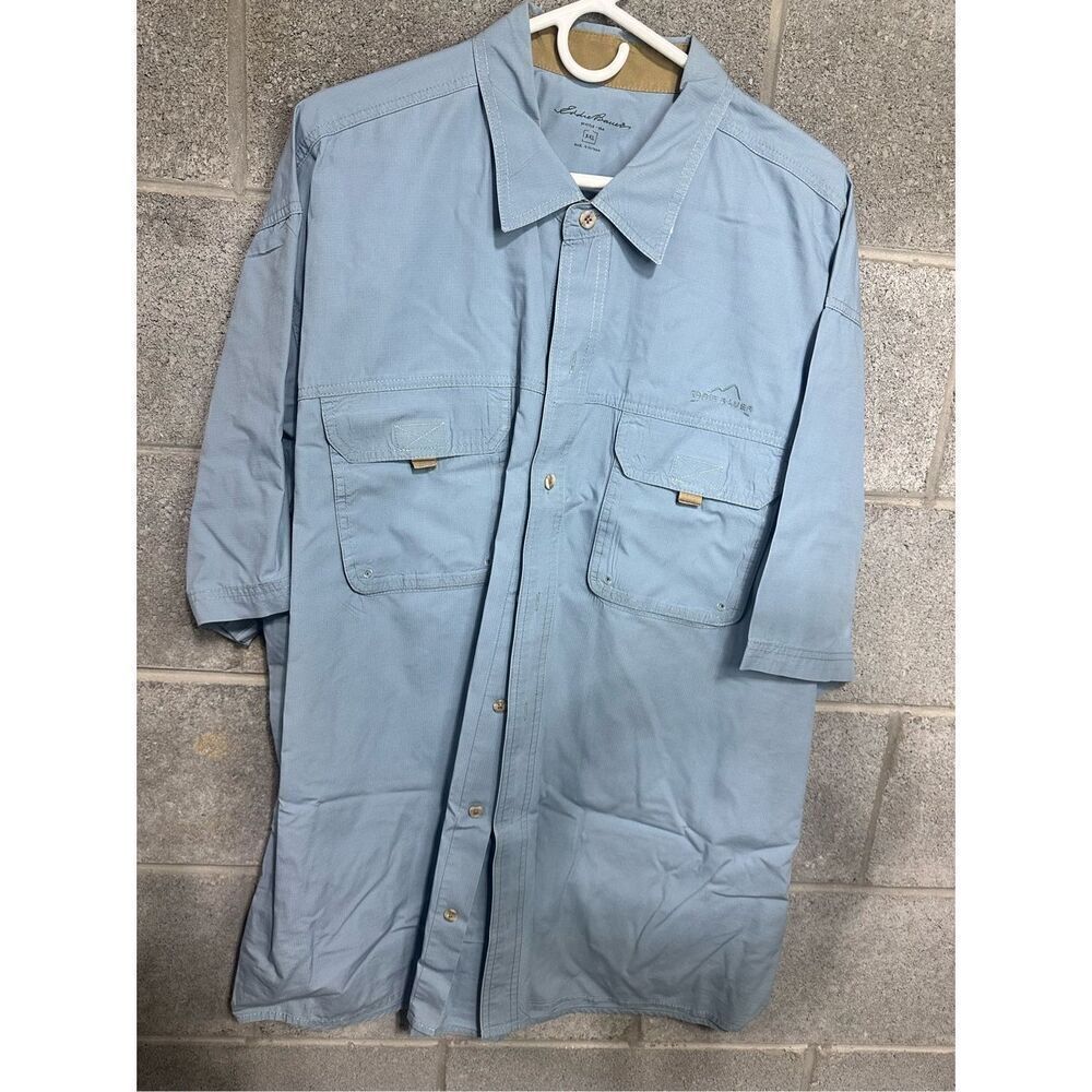 Eddie Bauer Women's Blue Long Sleeve Button Down Shirt 100% Cotton XXL